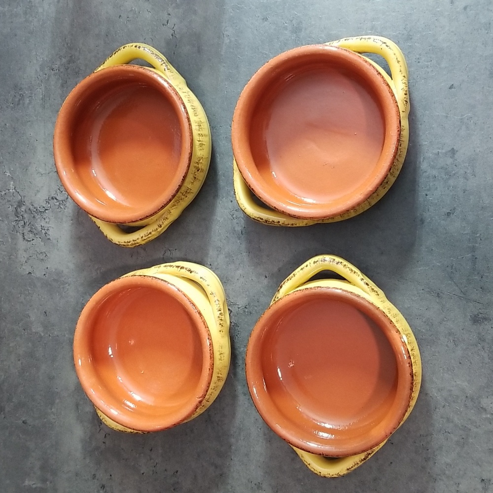 Ramekins made in Italy set of 4.  Vintage.  Yellow with handles.  Dessert dish.